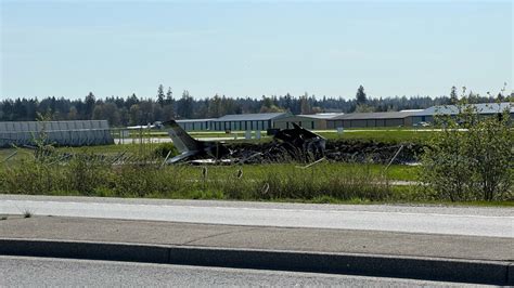 Three hurt after plane clips truck during landing, crashes at Langley, B.C., airport